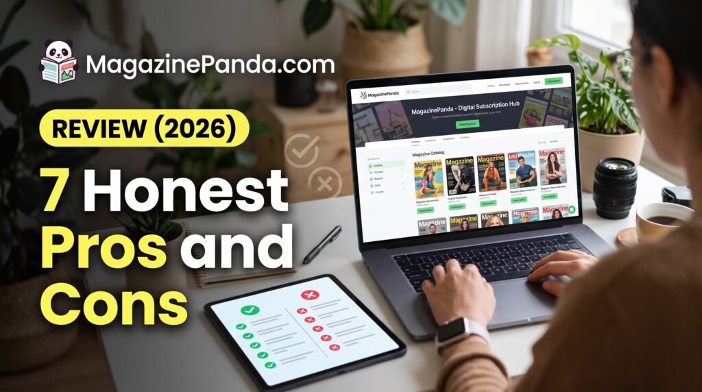 MagazinePanda.com review summary showing site type, categories, safety and main weakness